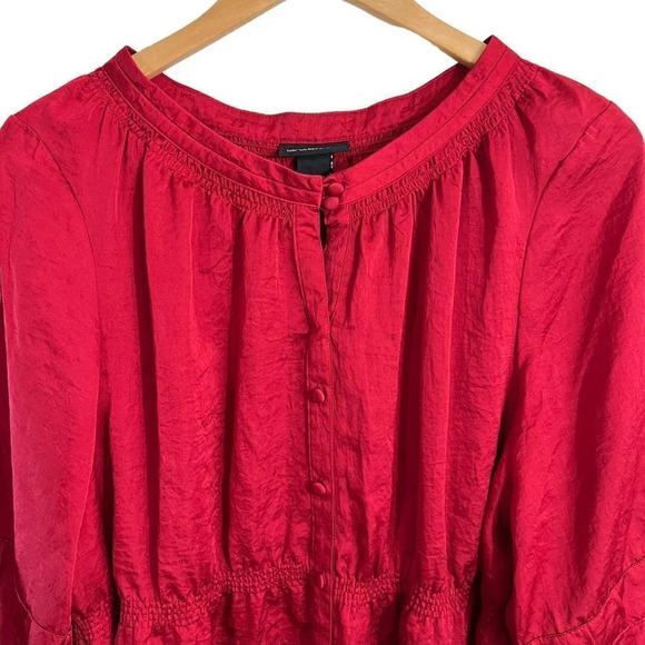 Lane Bryant Red Satin Blouse Size 14 16 Button Up Seersucker Waist 3/4 Sleeves - Picture 3 of 6